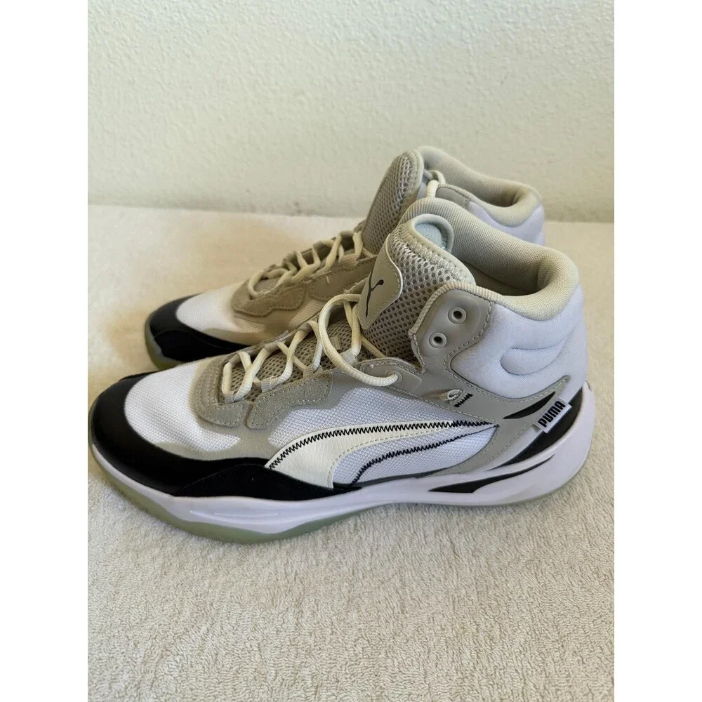 PUMA Mens Playmaker Pro Mid Basketball Sneakers White Black Shoes Size 11